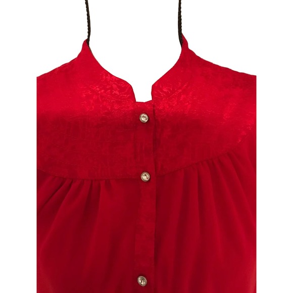 Anthropologie Moulinette Soeurs Colinne Red 3/4 Sleeve Bibbed Button Blouse - 2 - Picture 2 of 13